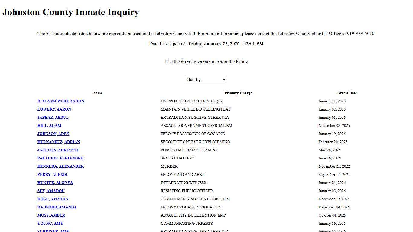 Johnston County Inmate Inquiry
