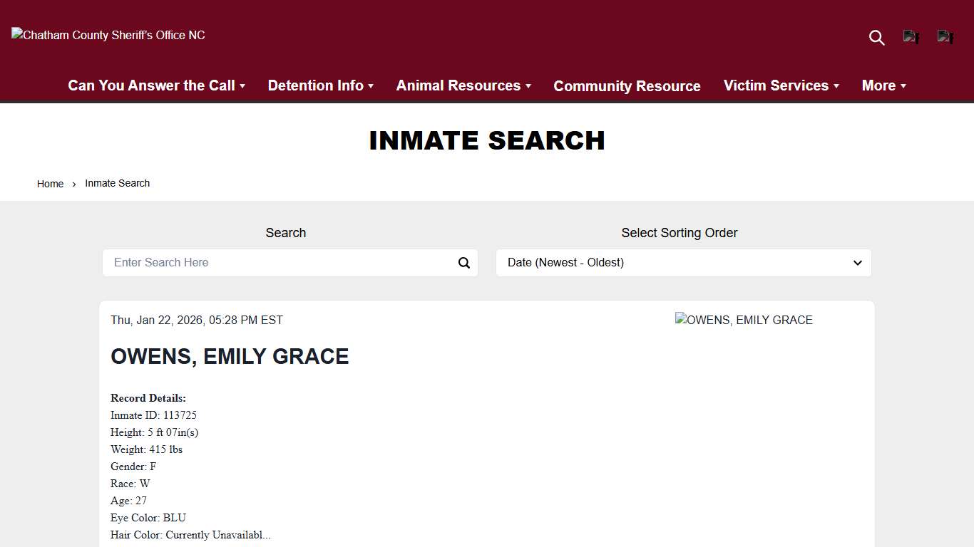Inmate Search Chatham County Sheriff’s Office NC